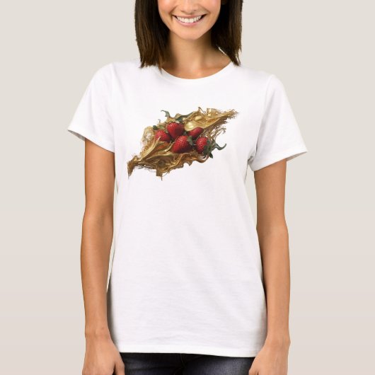 魅惑の赤い抽象的イチゴ Tシャツ (正面)