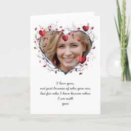 魅惑の赤い水の色のハート型リース サンキューカード