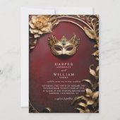 魅惑の赤と金ゴールドの仮装結婚の 招待状 (正面)