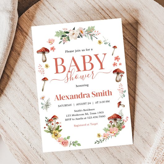 魅惑の野生の花のキノコの赤ちゃんシャワー 招待状