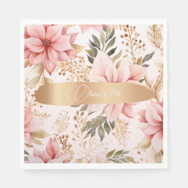 魅惑の金ゴールドとピンクフェアリー誕生日 スタンダードランチョンナプキン