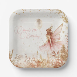 魅惑の金ゴールドとピンクフェアリー誕生日 ペーパープレート
