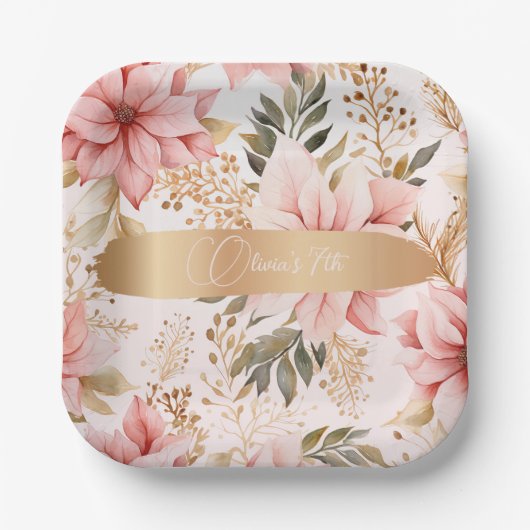 魅惑の金ゴールドとピンクフェアリー誕生日 ペーパープレート (正面)