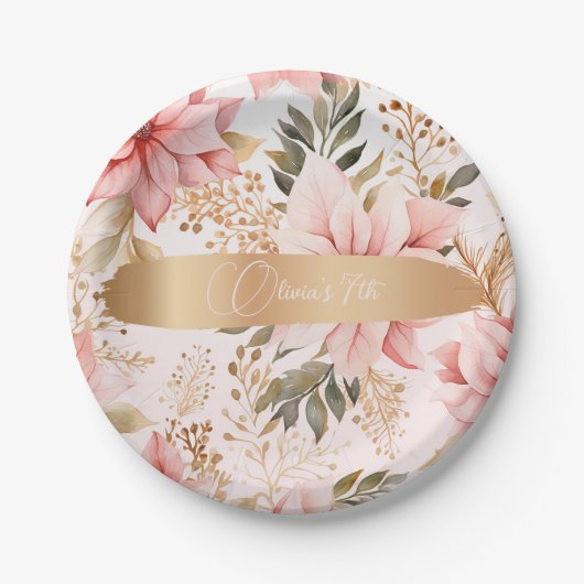 魅惑の金ゴールドとピンクフェアリー誕生日 ペーパープレート (正面)