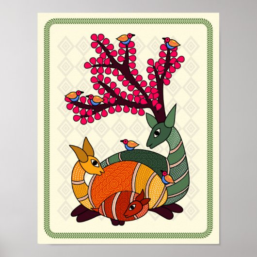 魅惑の雄鹿：マドゥバニ芸術のポスター ポスター (正面)