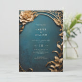 魅惑の青と金ゴールド結婚の 招待状 (スタンド正面)