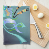 魅惑の馬の乗りクジャクのショーガール キッチンタオル (四つ折り)