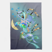 魅惑の馬の乗りクジャクのショーガール キッチンタオル (縦)