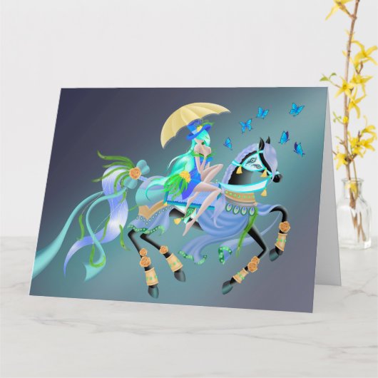 魅惑の馬の乗りグリーティングカード カード (黄色い花)