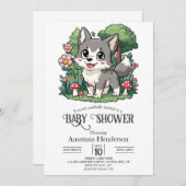 魅惑の魅力的狼の赤ちゃんシャワーデジタル 招待状 (正面/裏面)