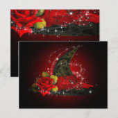 魅惑の魔女帽子 黒赤のレースが輝くパーティー インビテーションポストカード (正面/裏面)