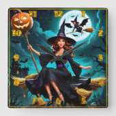 魅惑の魔女祝ハロウィーン夜 スクエア壁時計 (正面)