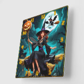 魅惑の魔女祝ハロウィーン夜 スクエア壁時計 (傾斜)