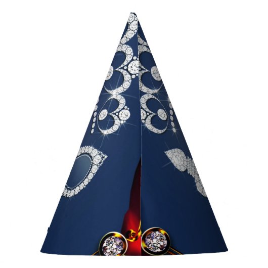 魅惑の魔法の赤ローズブルーフローラきらきら光るパーティー パーティーハット (裏面)