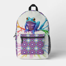 魅惑の鮮やかアーティストカエル プリントバックパック