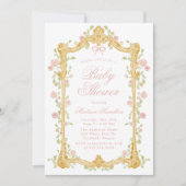 魅惑エレガントピンクフローラフレーム赤ちゃんシャワー 招待状 (正面)