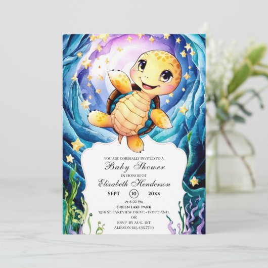 魅惑カラフルの海亀の赤ちゃんシャワー 招待状 (スタンド正面)