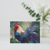 魅惑カラフル的な絵画雄鶏のアートポスト ポストカード (スタンド正面)