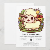 魅惑カラフル羊デジタル誕生日 招待状 (正面/裏面)