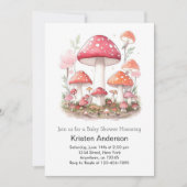 魅惑キノコ至福ピンクの女の子ベビーシャワー 招待状 (正面)