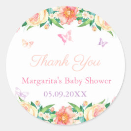 魅惑バタフライガーデン小さな女の子ベビーシャワー ラウンドシール