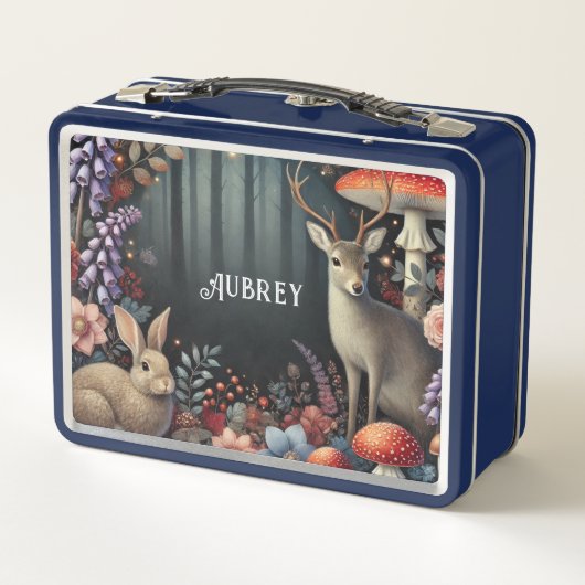 魅惑パーソナライズされたの森の森林動物 メタルランチボックス (裏面)