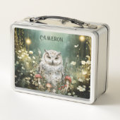 魅惑パーソナライズされたの森フクロウ メタルランチボックス (裏面)