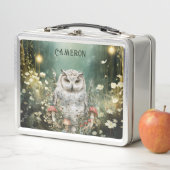 魅惑パーソナライズされたの森フクロウ メタルランチボックス (インサイチュ)