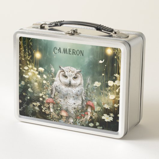 魅惑パーソナライズされたの森フクロウ メタルランチボックス (正面)