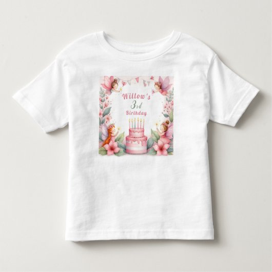 魅惑ピンクフェアリー園 – 誕生日 トドラーTシャツ (正面)