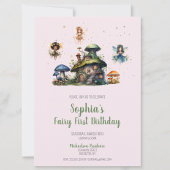 魅惑ピンクフェアリー最初の誕生日キノコ 招待状