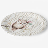 魅惑ピンクフラワーフクロウ誕生日 ペーパープレート (アングル)