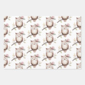 魅惑ピンクフラワーフクロウ誕生日 ラッピングペーパーシート (正面2)