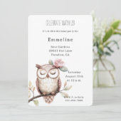 魅惑ピンクフラワーフクロウ誕生日 招待状 (スタンド正面)