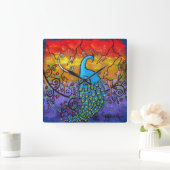 魅惑ピーコッククロック スクエア壁時計 (ホーム)