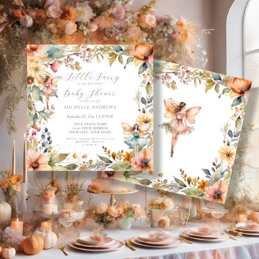魅惑フェアリー秋フローラデイジーガールベイビーシャワー 招待状