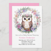 魅惑フクロウの森：女の子の赤ちゃんシャワー 招待状 (正面/裏面)