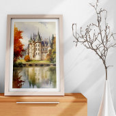 魅惑フランスの城水彩画ポスター ポスター