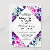 魅惑フローラバイオレットウォーターカラーダイヤモンド結婚ズ 招待状 (正面)