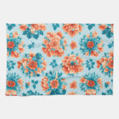 魅惑ブルーとオレンジフローライラストレーション キッチンタオル (横)