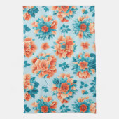 魅惑ブルーとオレンジフローライラストレーション キッチンタオル (縦)