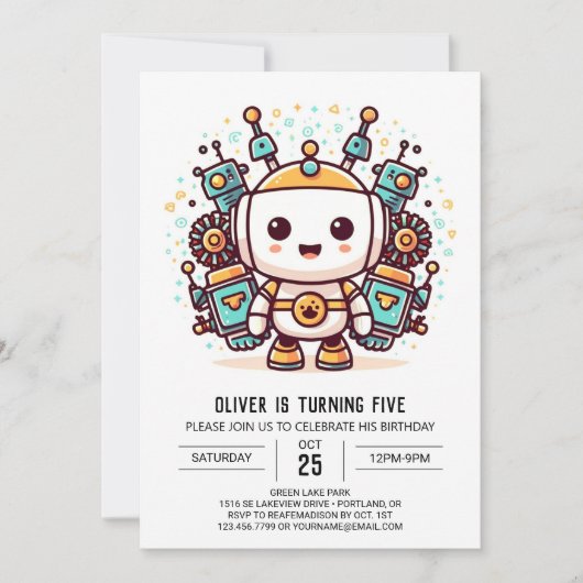 魅惑ボーイメタリックロボット誕生日 招待状 (正面)