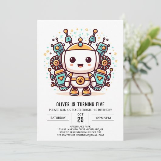 魅惑ボーイメタリックロボット誕生日 招待状 (スタンド正面)