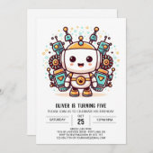 魅惑ボーイメタリックロボット誕生日 招待状 (正面/裏面)