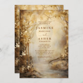 魅惑ムーンフォレストポータル結婚金ゴールド 招待状 (正面/裏面)
