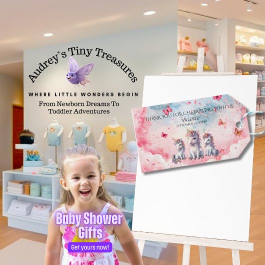 魅惑ユニコーンベビーシャワーメッセージカード ギフトタグ