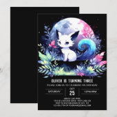 魅惑威厳のある猫誕生日 招待状 (正面/裏面)