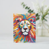 魅惑抽象芸術美しい白獅子 ポストカード (スタンド正面)