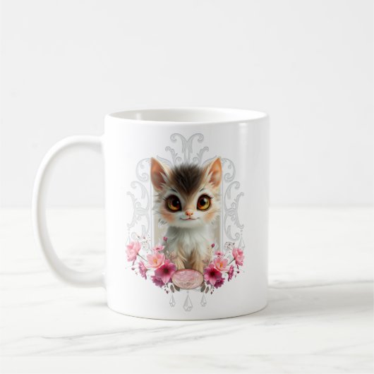 魅惑的でフワフワの子猫 コーヒーマグカップ (左)