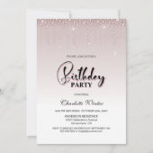 魅惑的なほこりっぽいバラピンクダイヤモンドバースデーパーティー 招待状 (正面)